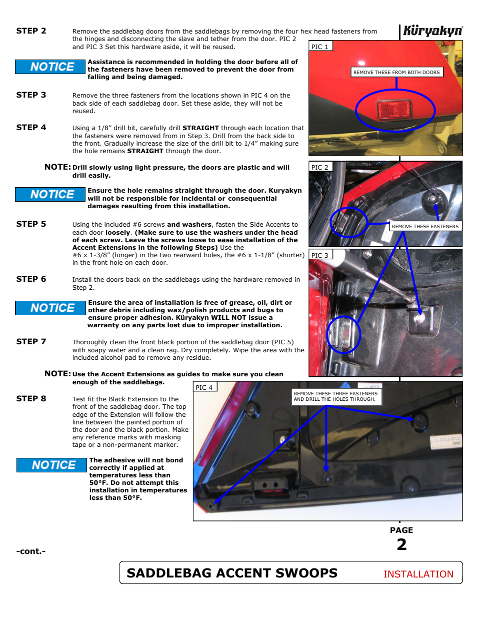 Saddlebag accent swoops, Installation | Kuryakyn 3249 L.E.D. SADDLEBAG ACCENT SWOOPS User Manual | Page 2 / 3