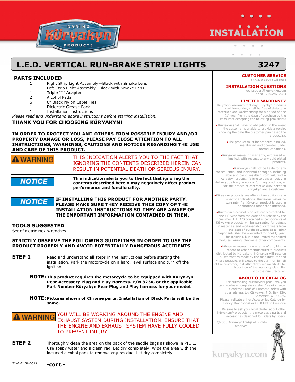 Kuryakyn 3247 L.E.D. VERTICAL RUN-BRAKE STRIP LIGHTS User Manual | 2 pages