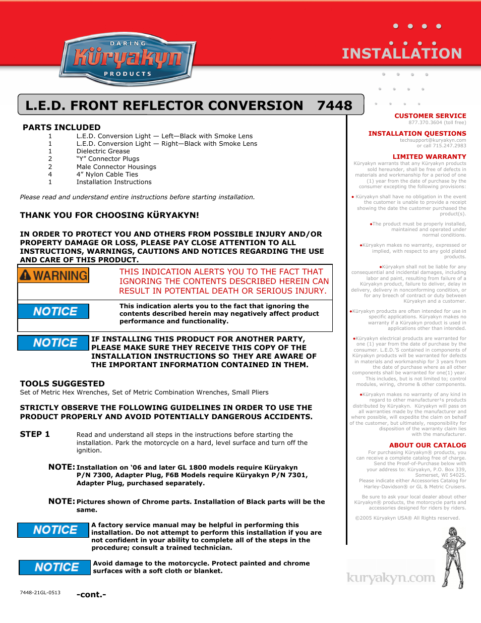 Kuryakyn 7448 L.E.D. FRONT REFLECTOR CONVERSION User Manual | 3 pages