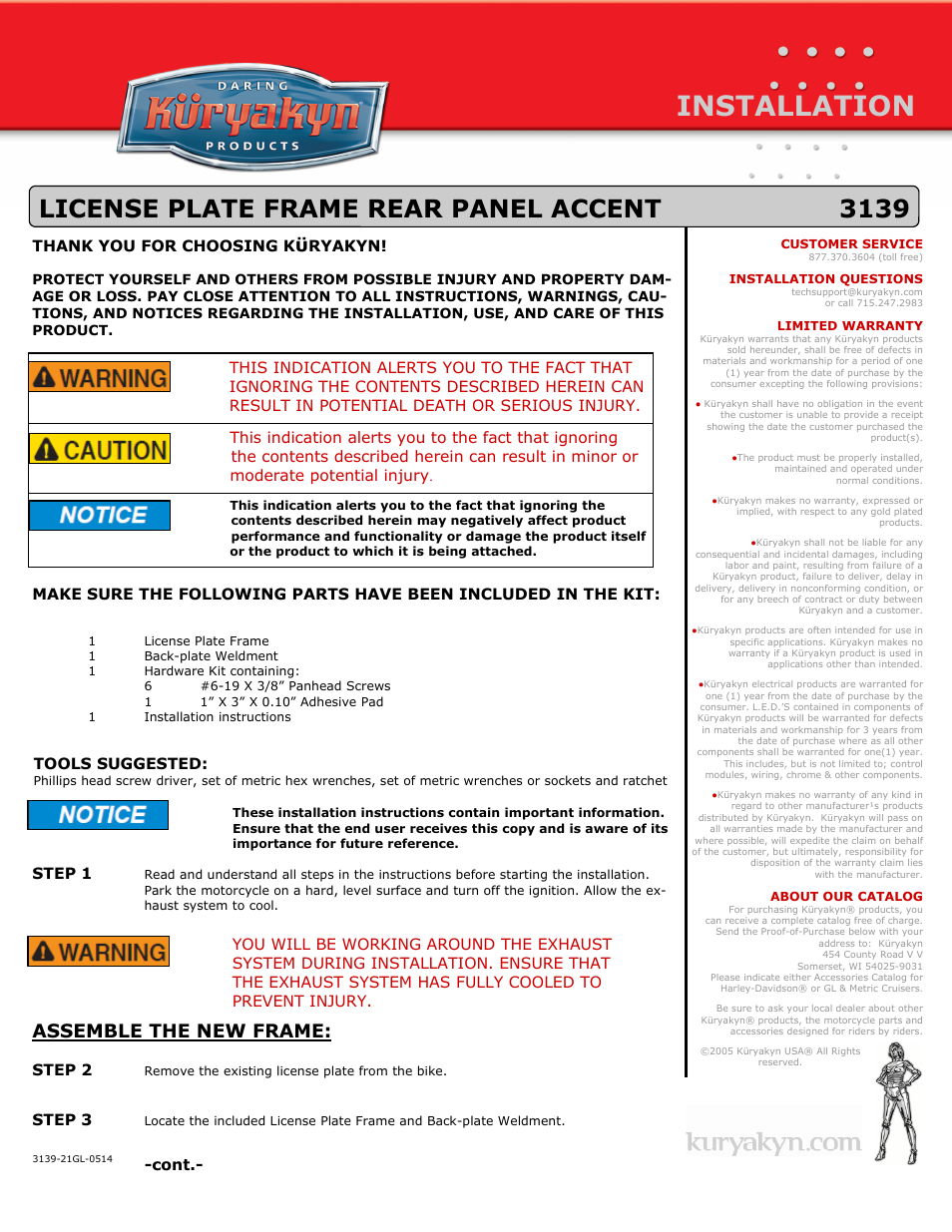 Kuryakyn 3139 LICENSE PLATE FRAME REAR PANEL ACCENT User Manual | 2 pages