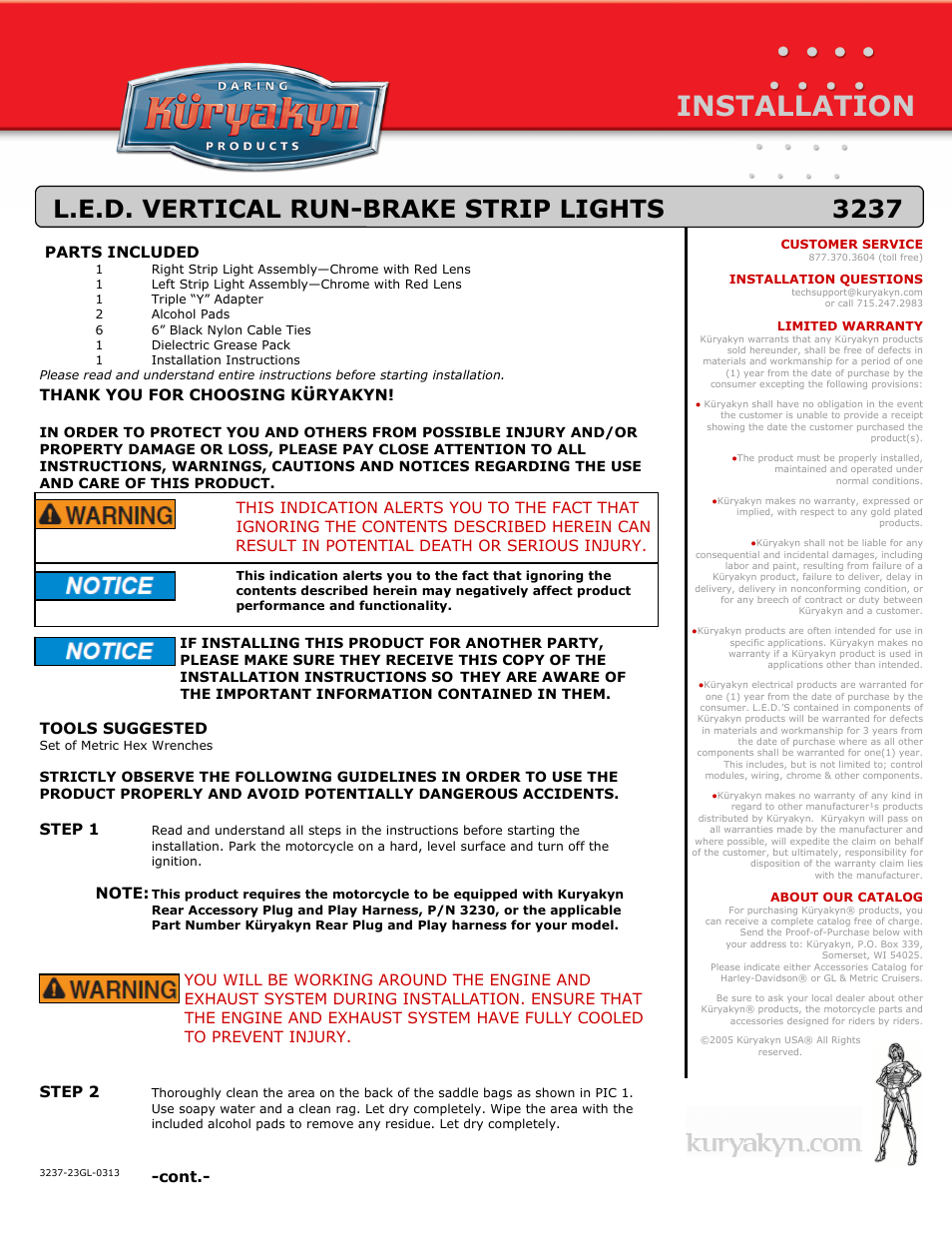 Kuryakyn 3237 L.E.D. VERTICAL RUN-BRAKE STRIP LIGHTS User Manual | 2 pages