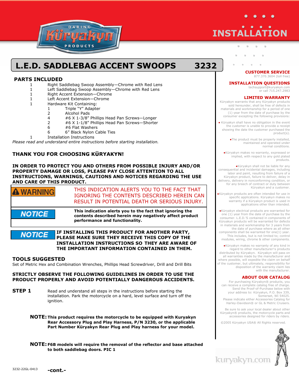 Kuryakyn 3232 L.E.D. SADDLEBAG ACCENT SWOOPS User Manual | 3 pages