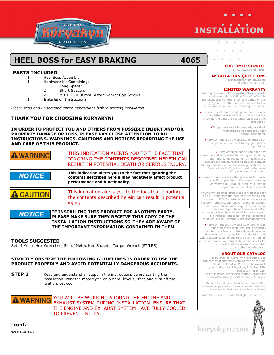 Kuryakyn 4065 HEEL BOSS for EASY BRAKING User Manual | 2 pages