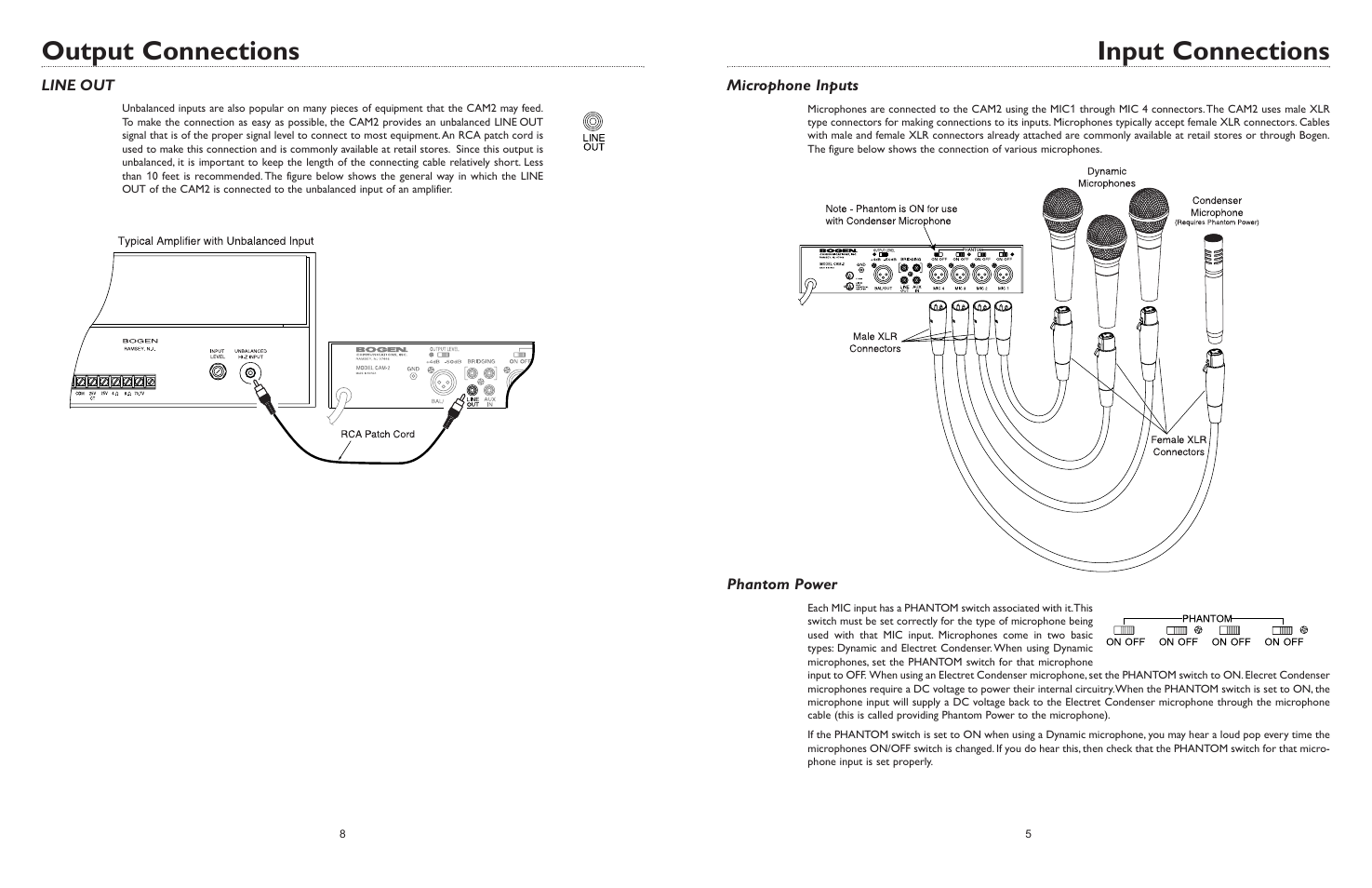 Input connections, Output connections | Bogen CAM2 User Manual | Page 10 / 16