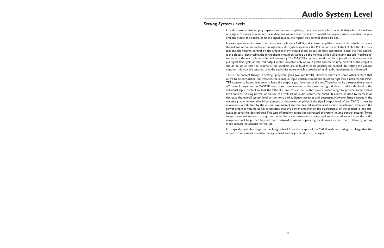 Audio system level | Bogen CAM2 User Manual | Page 13 / 16