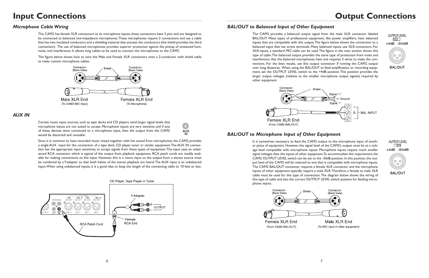 Output connections, Input connections | Bogen CAM2 User Manual | Page 8 / 16