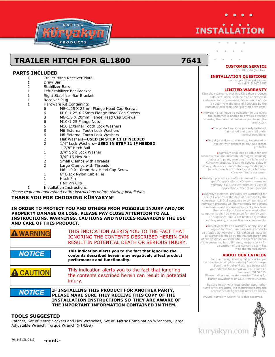 Kuryakyn 7641 TRAILER HITCH FOR GL1800 User Manual | 5 pages