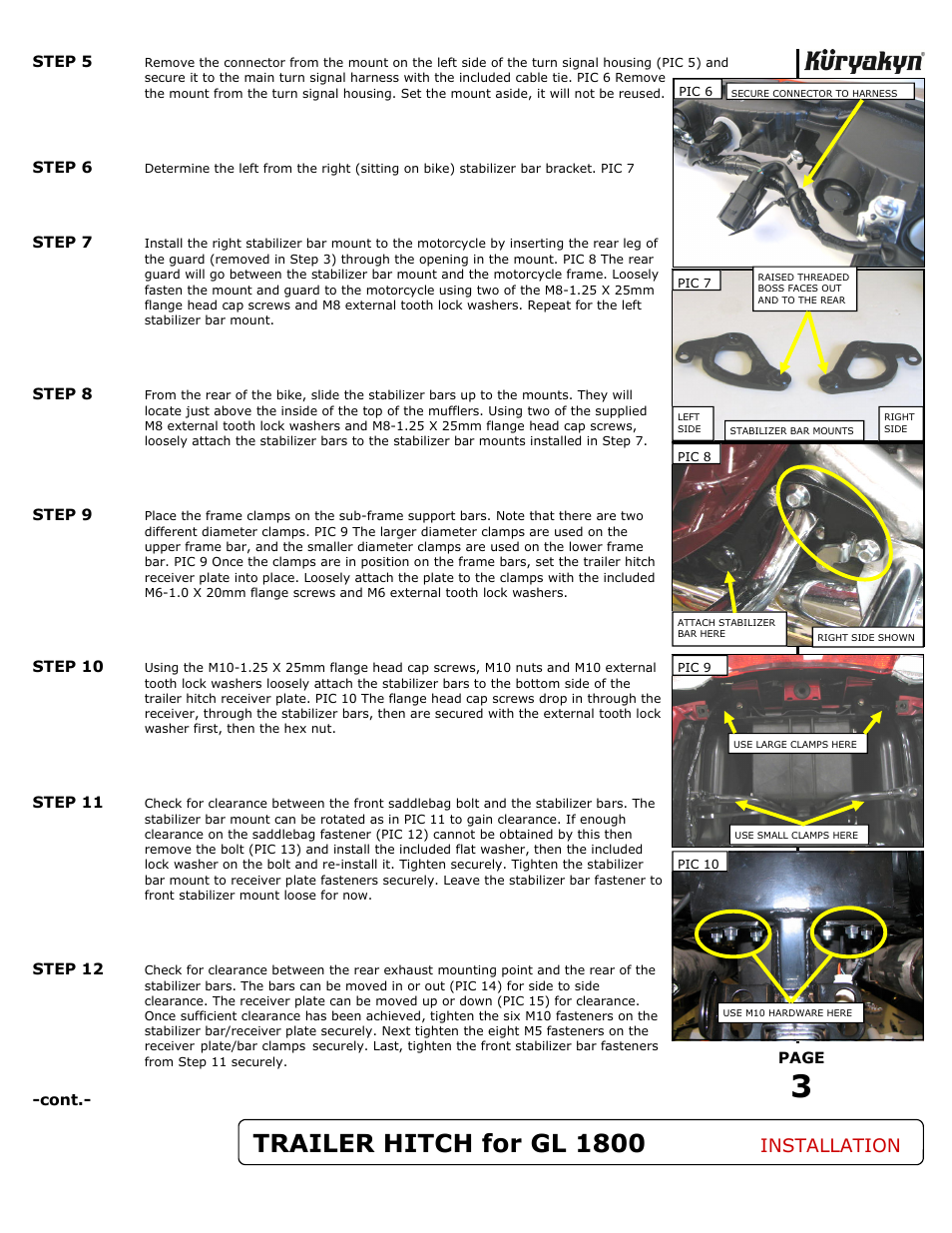 Trailer hitch for gl 1800, Installation | Kuryakyn 7641 TRAILER HITCH FOR GL1800 User Manual | Page 3 / 5