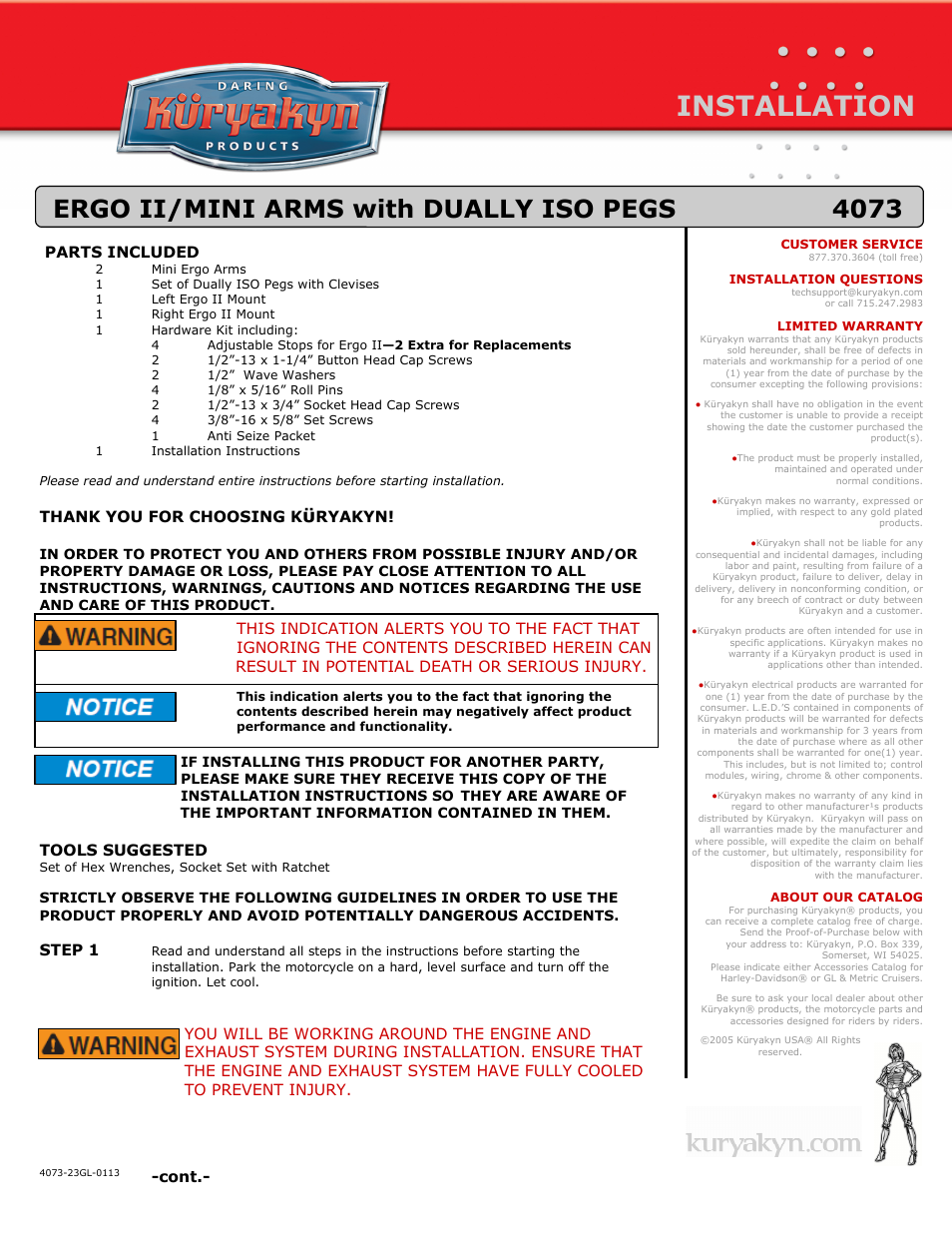 Kuryakyn 4073 ERGO II/MINI ARMS with DUALLY ISO PEGS User Manual | 3 pages