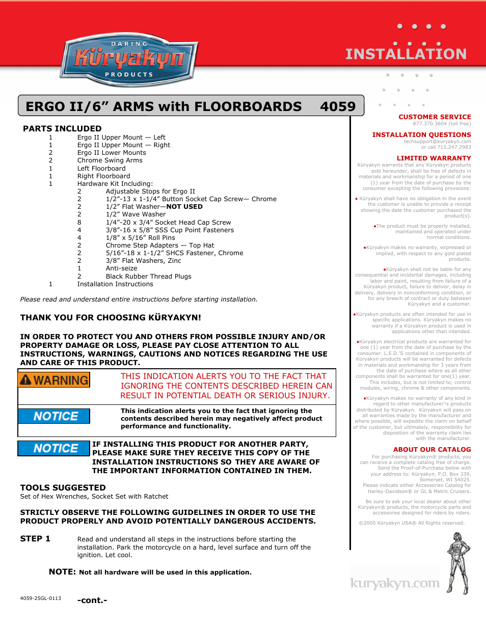 Kuryakyn 4059 ERGO II/6 ARMS with FLOORBOARDS User Manual | 3 pages