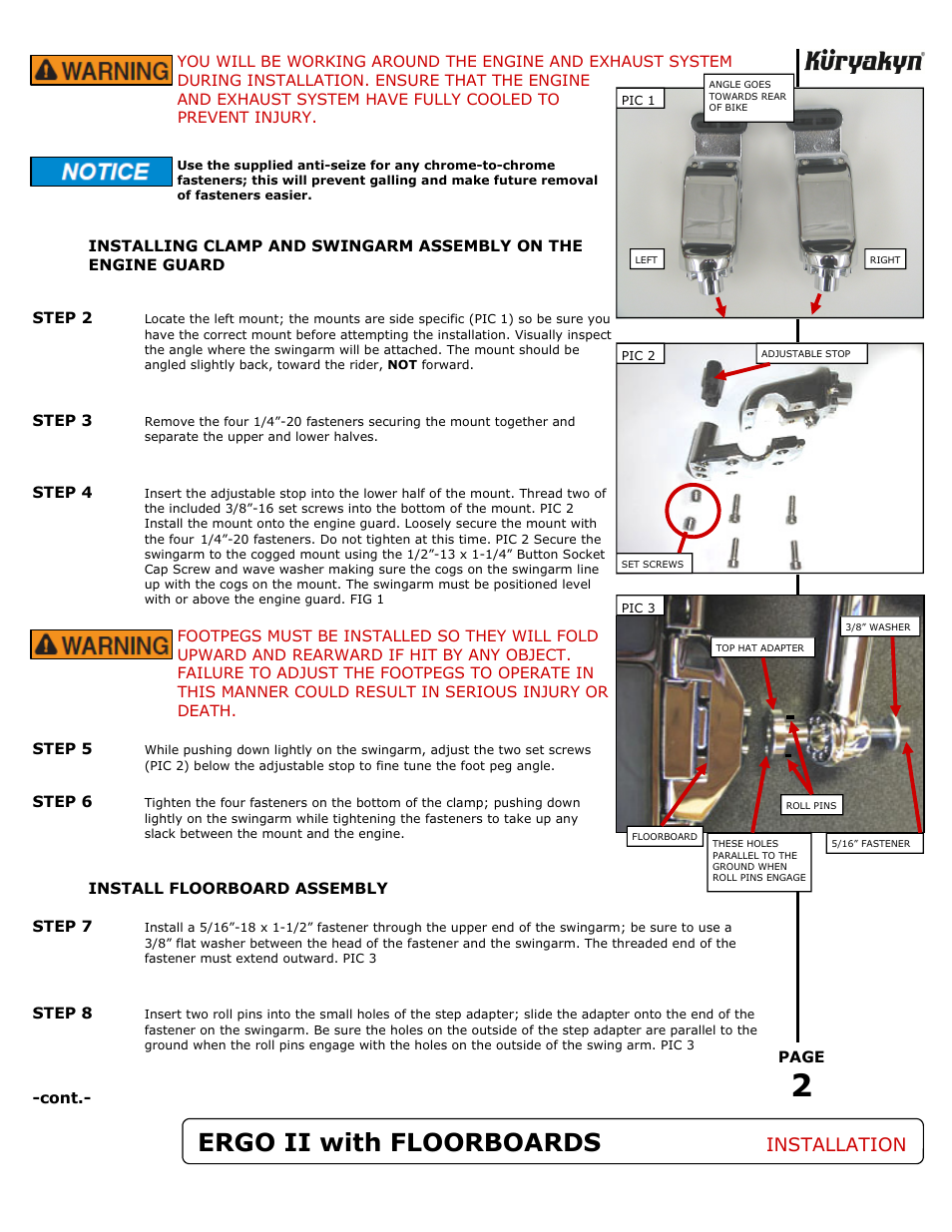 Ergo ii with floorboards, Installation | Kuryakyn 4059 ERGO II/6 ARMS with FLOORBOARDS User Manual | Page 2 / 3