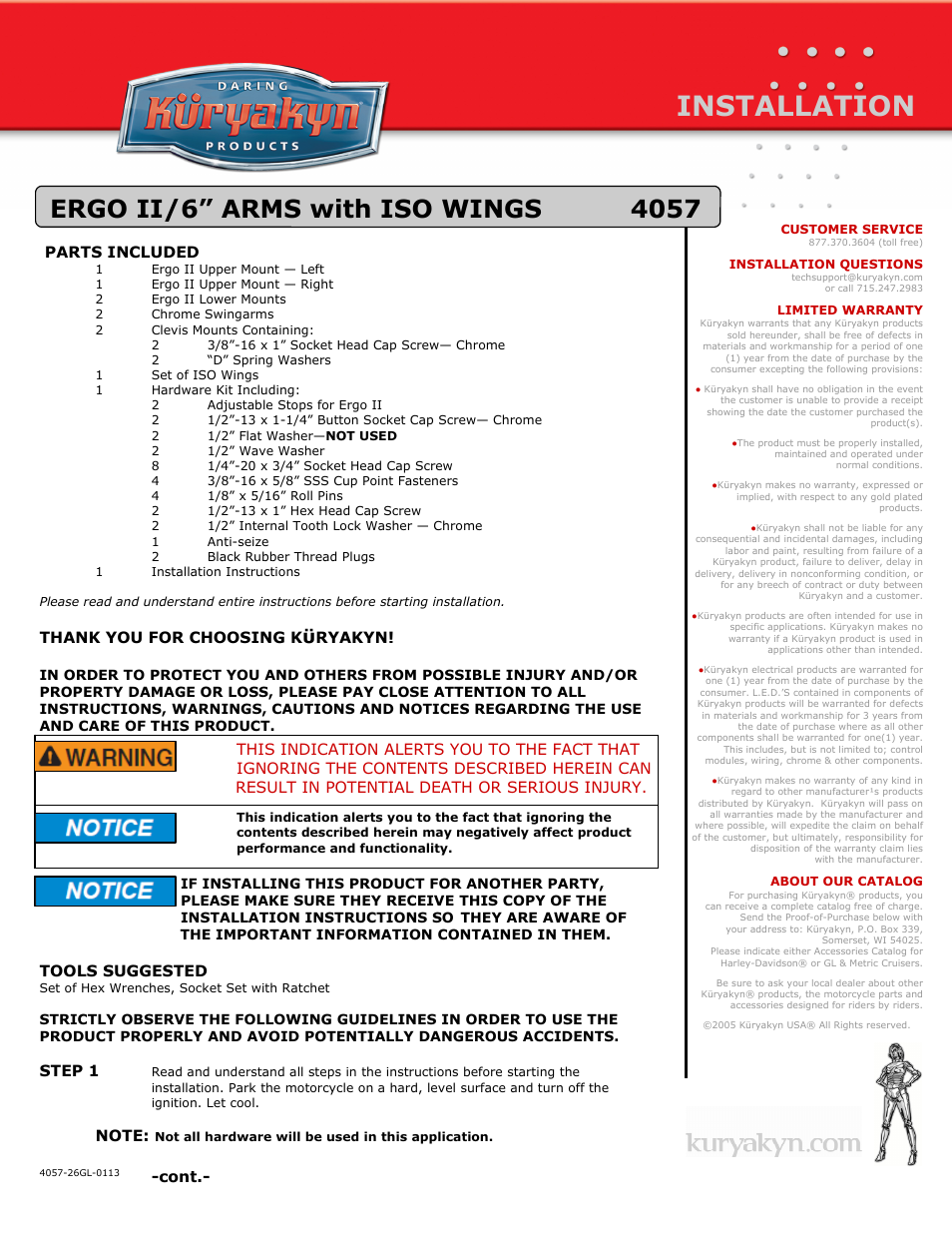 Kuryakyn 4057 ERGO II/6 ARMS with ISO WINGS User Manual | 3 pages