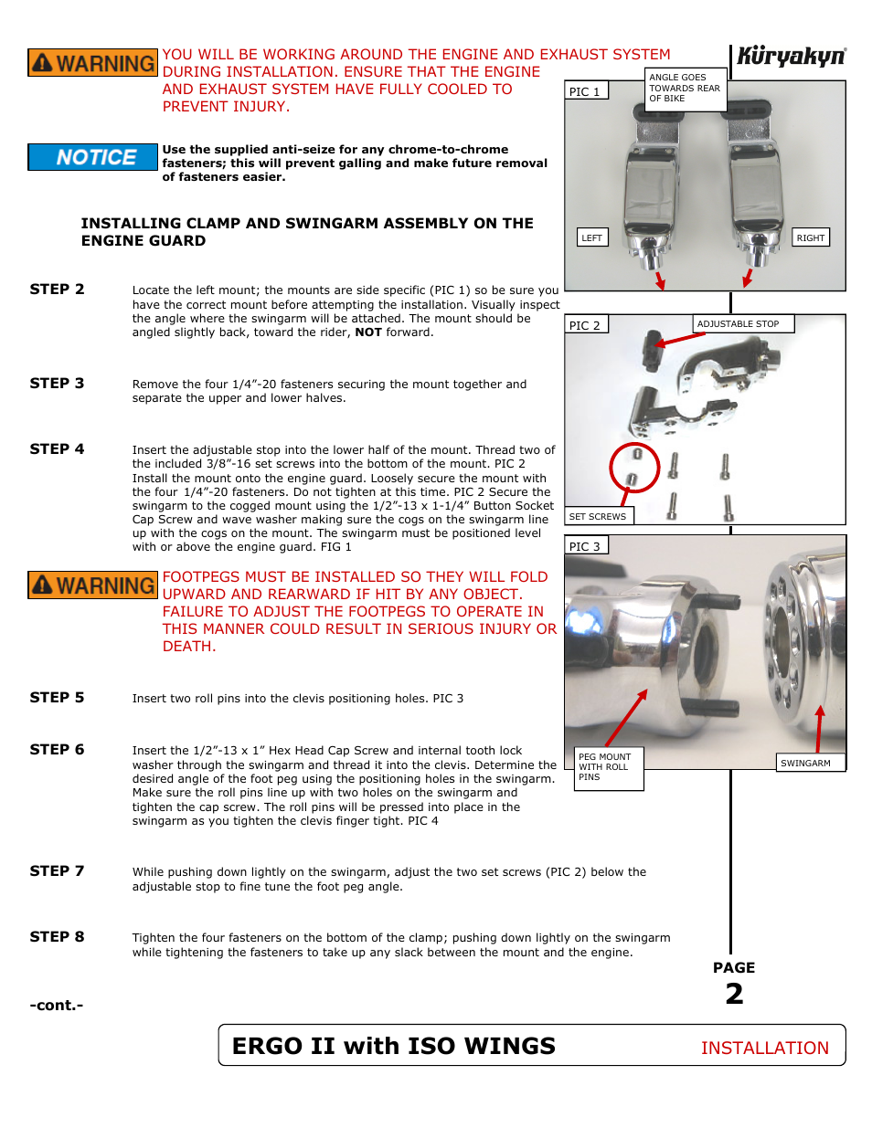 Ergo ii with iso wings, Installation | Kuryakyn 4057 ERGO II/6 ARMS with ISO WINGS User Manual | Page 2 / 3