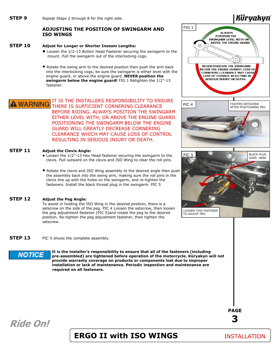 Ride on, Ergo ii with iso wings, Installation | Kuryakyn 4057 ERGO II/6 ARMS with ISO WINGS User Manual | Page 3 / 3