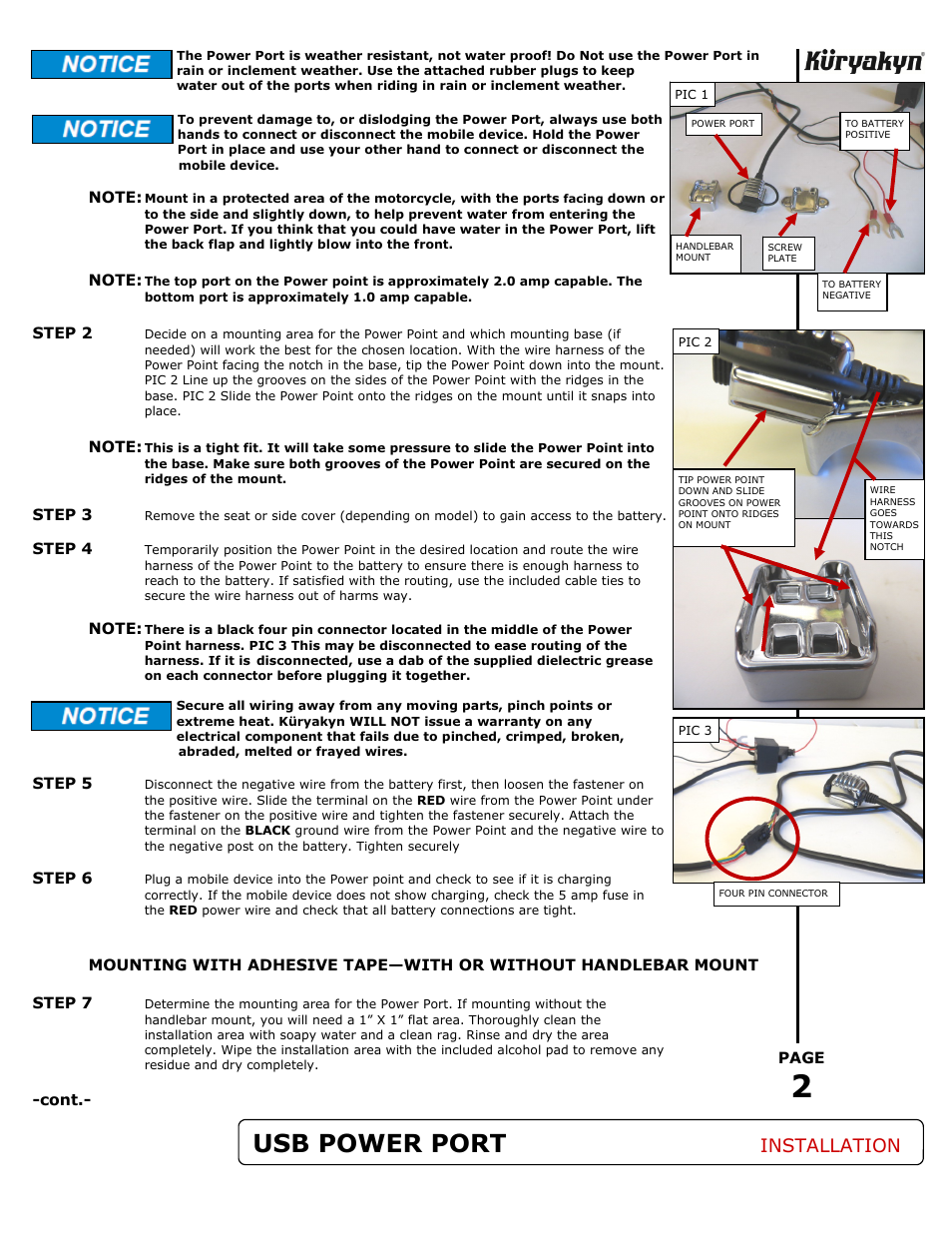 Usb power port, Installation | Kuryakyn 1688 USB POWER PORT—UNIVERSAL User Manual | Page 2 / 3