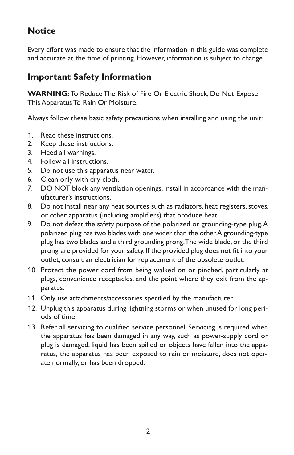Notice, Important safety information | Bogen DST1 User Manual | Page 2 / 12
