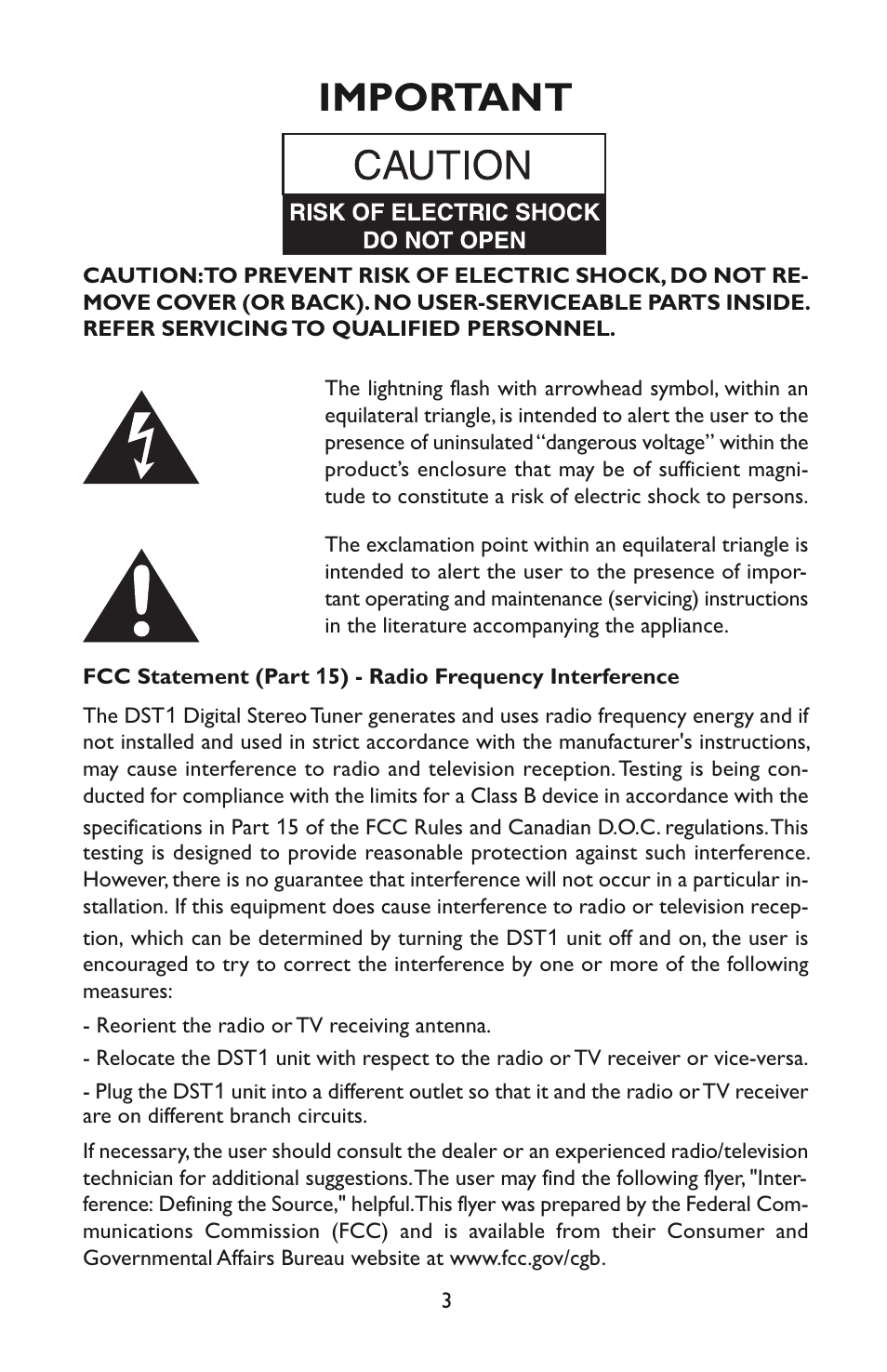 Important | Bogen DST1 User Manual | Page 3 / 12