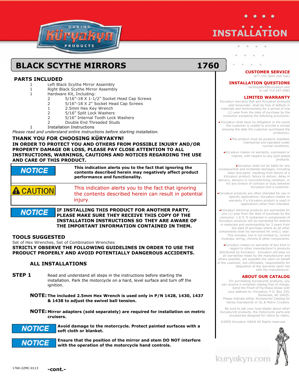 Kuryakyn 1760 BLACK SCYTHE MIRRORS User Manual | 2 pages