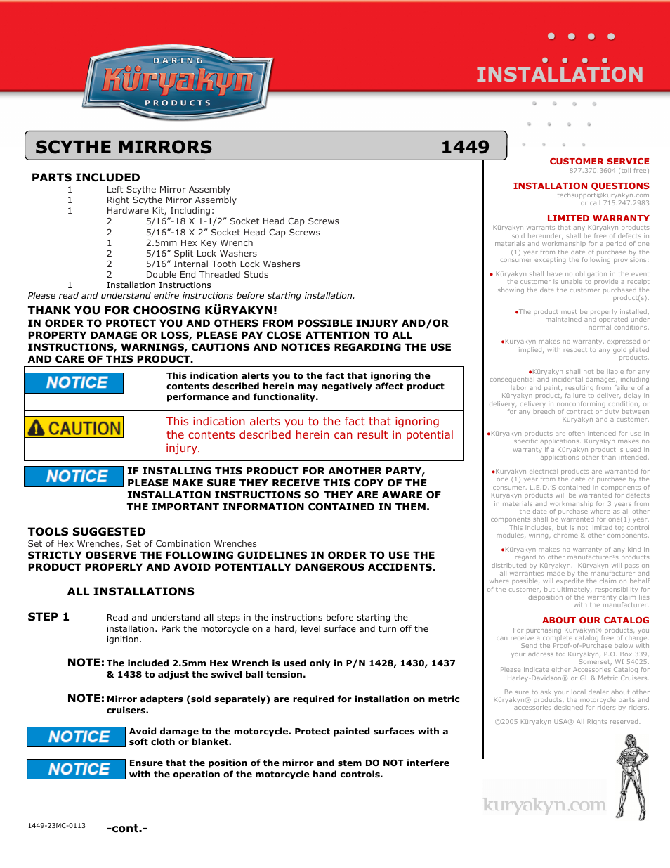 Kuryakyn 1449 SCYTHE MIRRORS User Manual | 2 pages