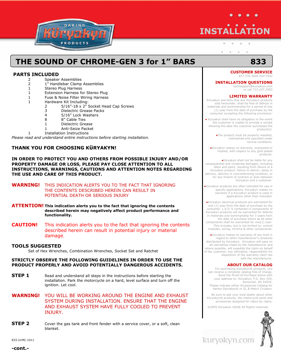 Kuryakyn 833 THE SOUND OF CHROME-GEN 3 for 1 BARS User Manual | 3 pages