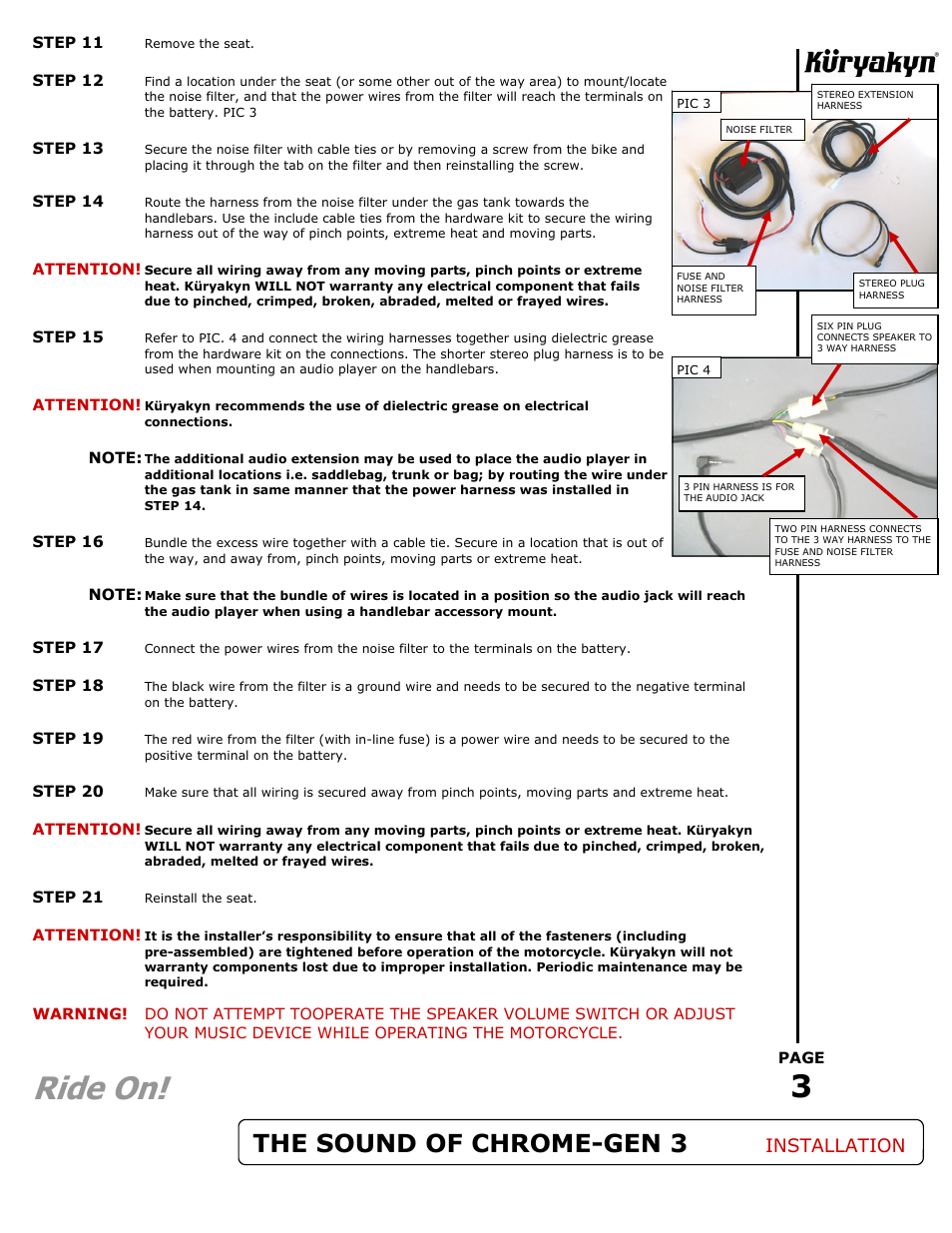 Ride on, The sound of chrome-gen 3, Installation | Kuryakyn 833 THE SOUND OF CHROME-GEN 3 for 1 BARS User Manual | Page 3 / 3