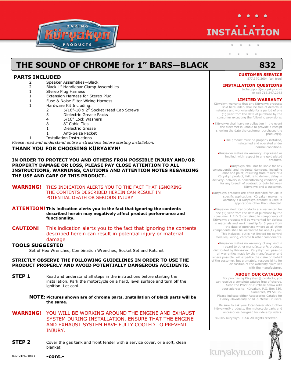Kuryakyn 832 THE SOUND OF CHROME for 1 BARS—BLACK User Manual | 3 pages