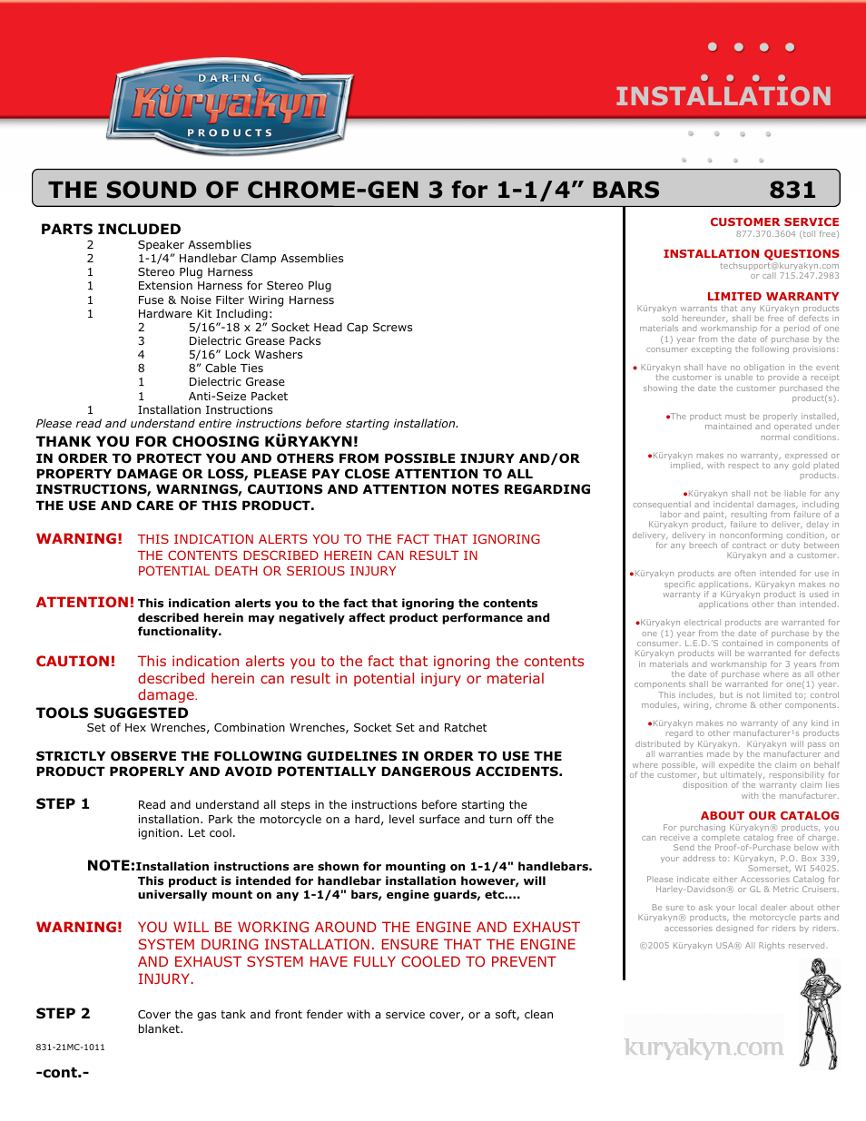 Kuryakyn 831 THE SOUND OF CHROME-GEN 3 for 1-1/4 BARS User Manual | 3 pages