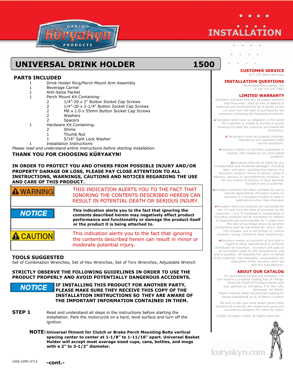 Kuryakyn 1500 UNIVERSAL DRINK HOLDER User Manual | 3 pages