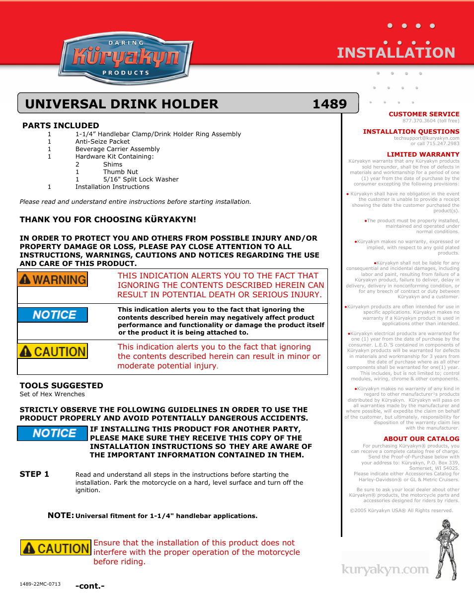 Kuryakyn 1489 UNIVERSAL DRINK HOLDER User Manual | 3 pages