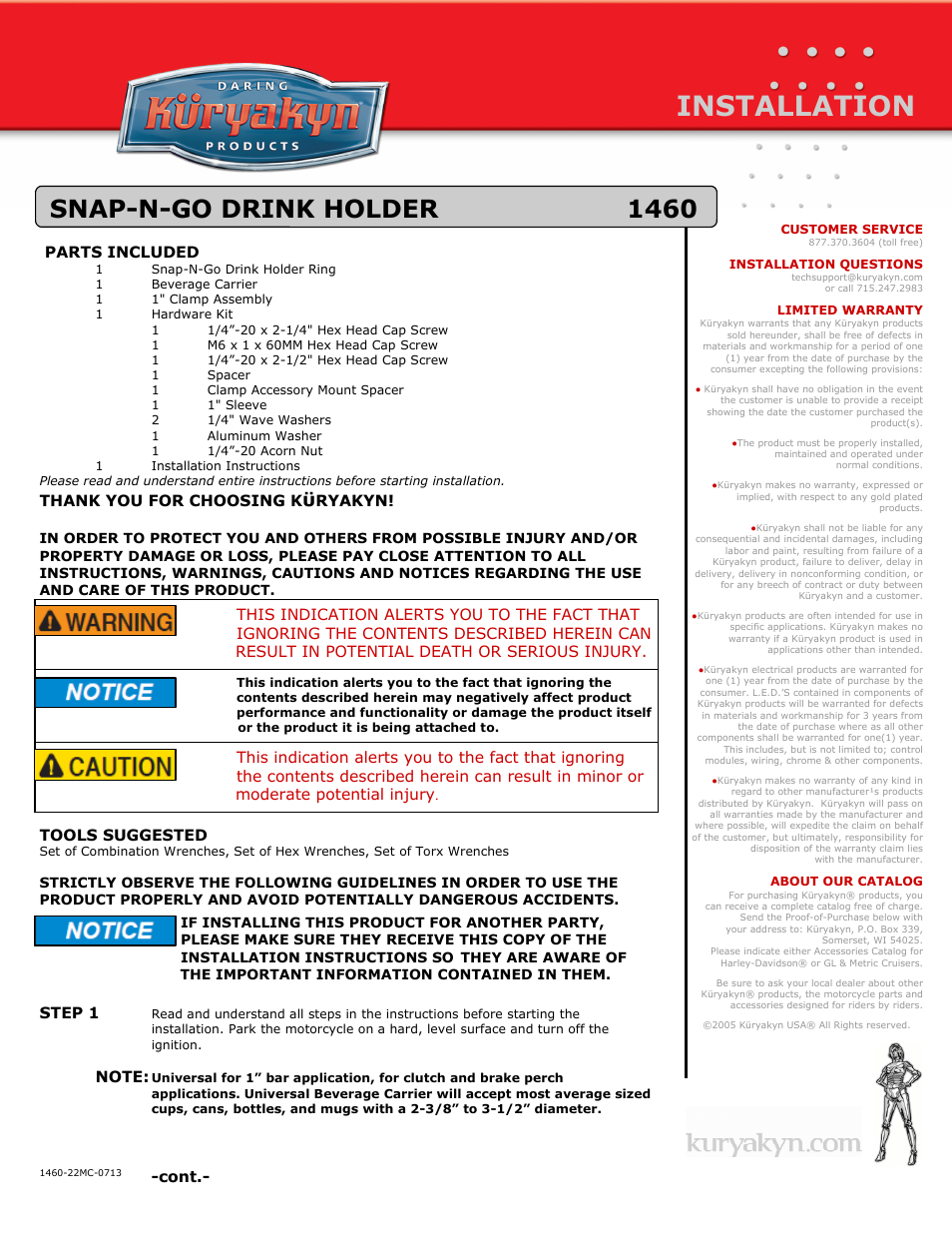 Kuryakyn 1460 SNAP-N-GO DRINK HOLDER User Manual | 3 pages