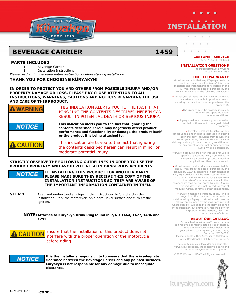 Kuryakyn 1459 BEVERAGE CARRIER User Manual | 2 pages