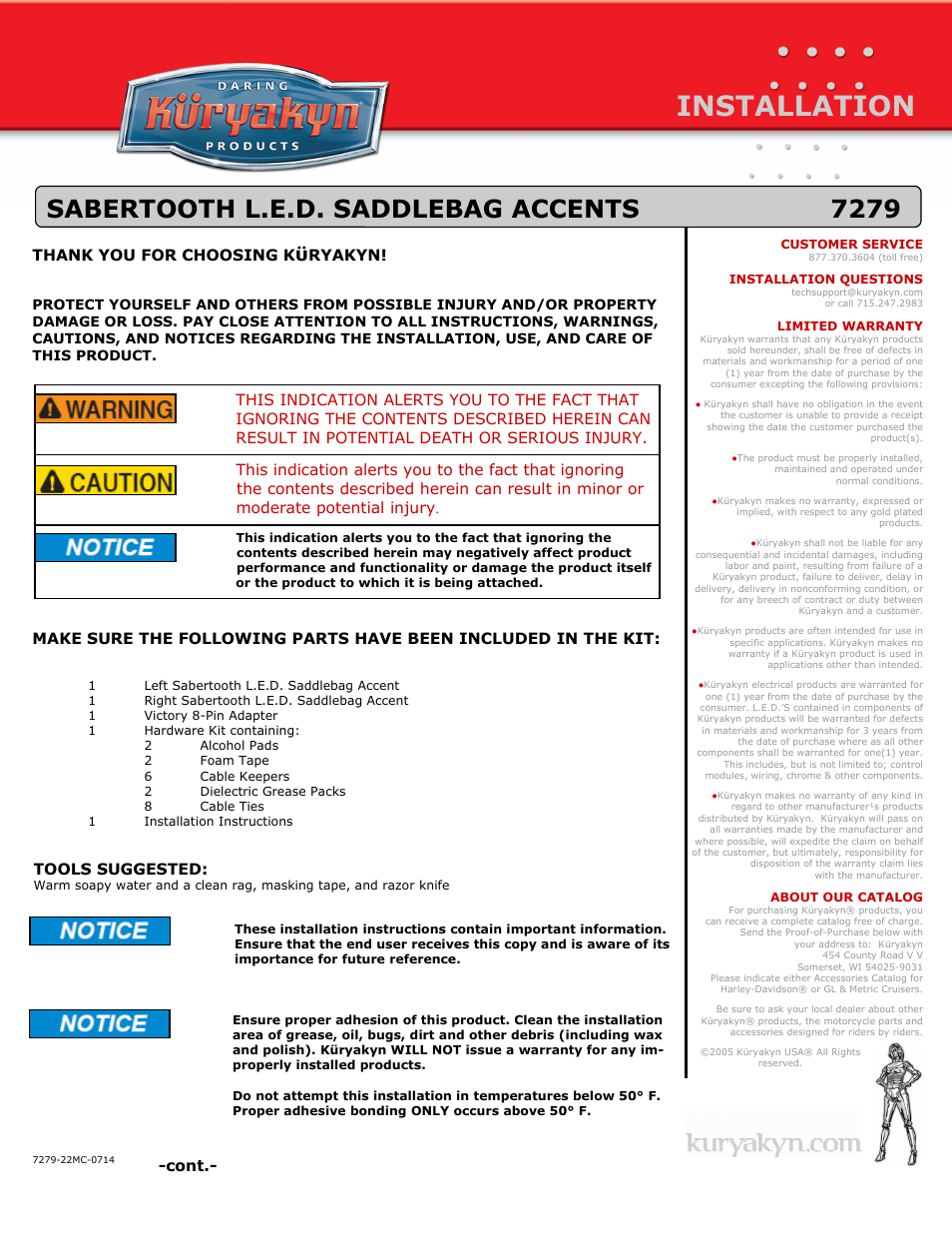 Kuryakyn 7279 SABERTOOTH L.E.D. SADDLEBAG ACCENTS User Manual | 3 pages