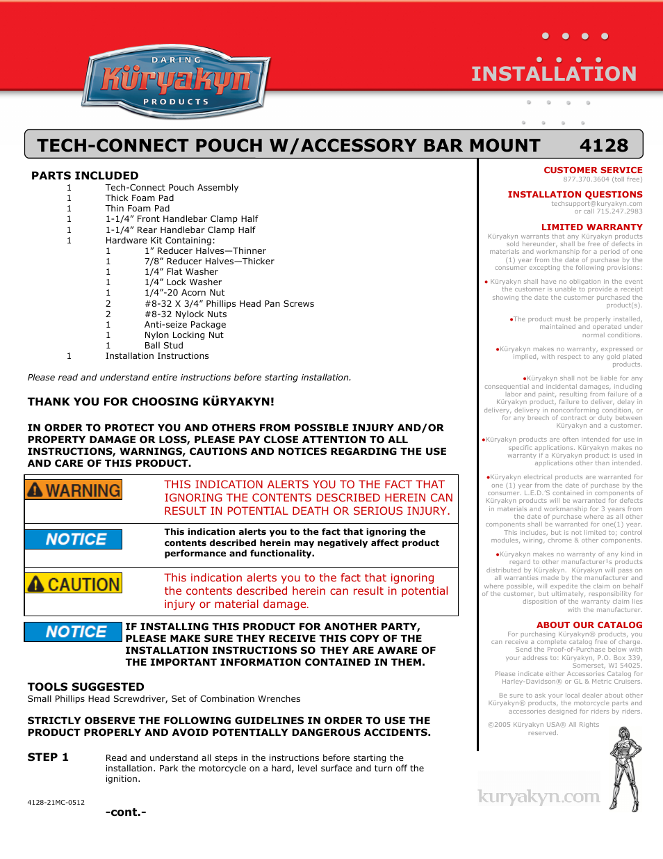 Kuryakyn 4128 TECH-CONNECT POUCH W/ACCESSORY BAR MOUNT User Manual | 3 pages