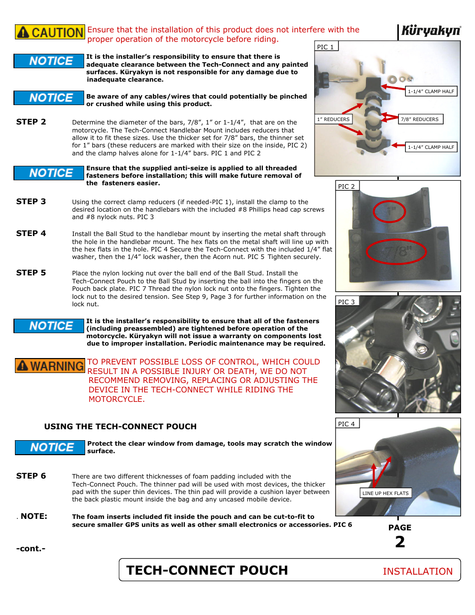 Tech-connect pouch, Installation | Kuryakyn 4128 TECH-CONNECT POUCH W/ACCESSORY BAR MOUNT User Manual | Page 2 / 3