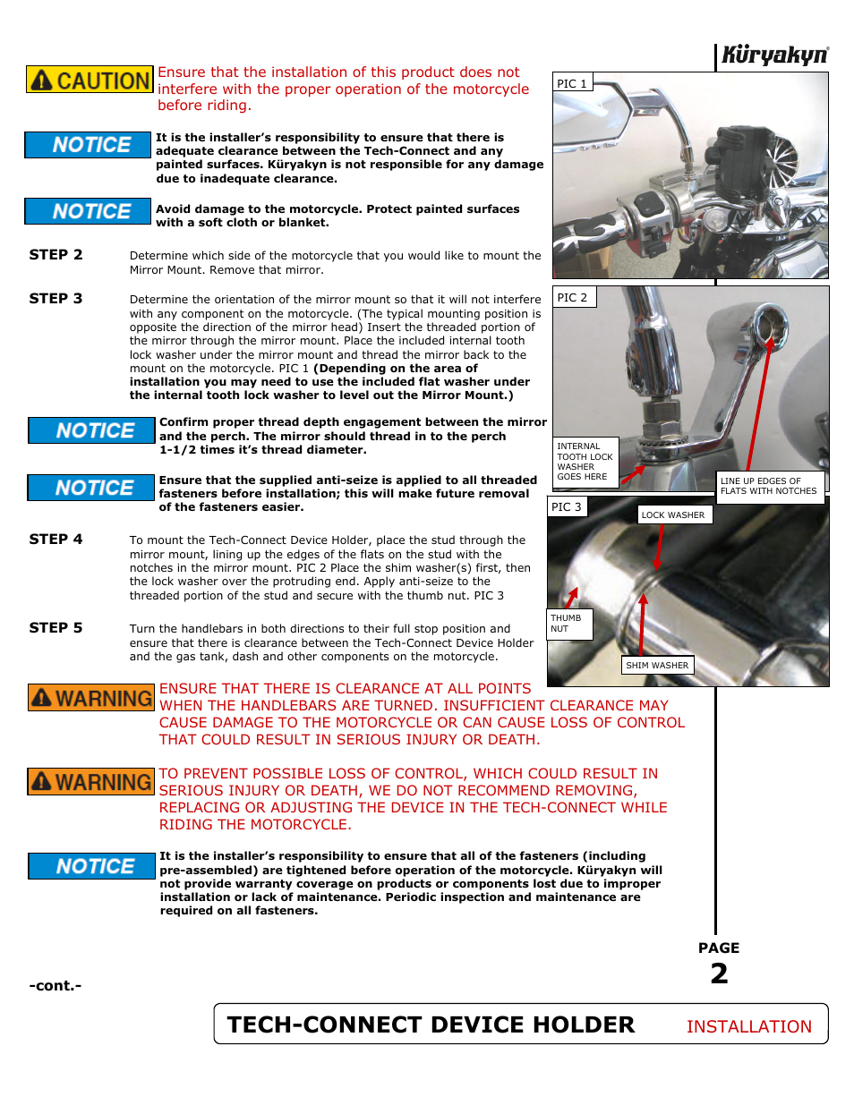 Tech-connect device holder, Installation | Kuryakyn 1798 TECH-CONNECT DEVICE HOLDER W/MIRROR MOUNT User Manual | Page 2 / 3