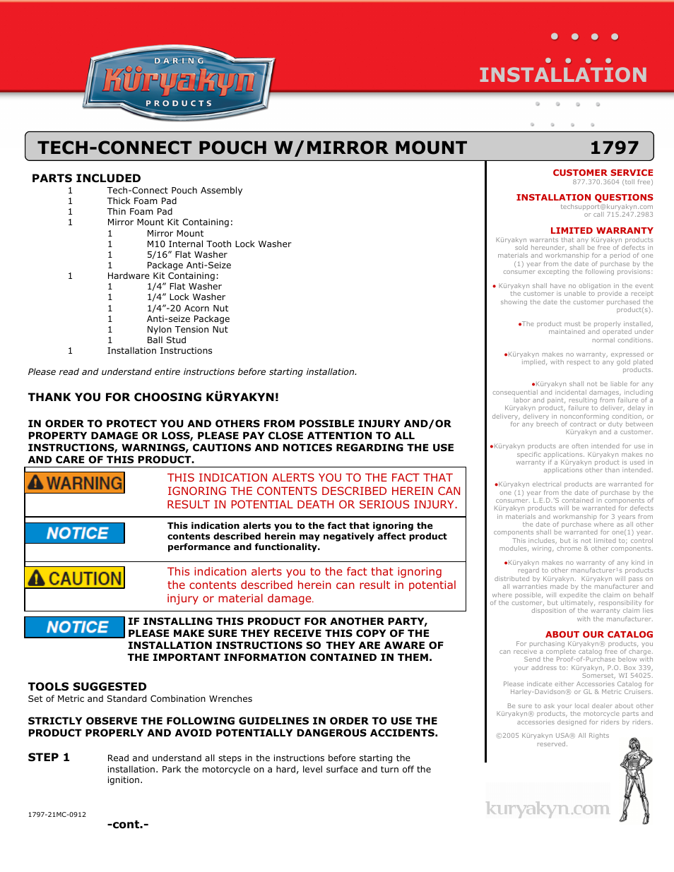 Kuryakyn 1797 TECH-CONNECT POUCH W/MIRROR MOUNT User Manual | 3 pages