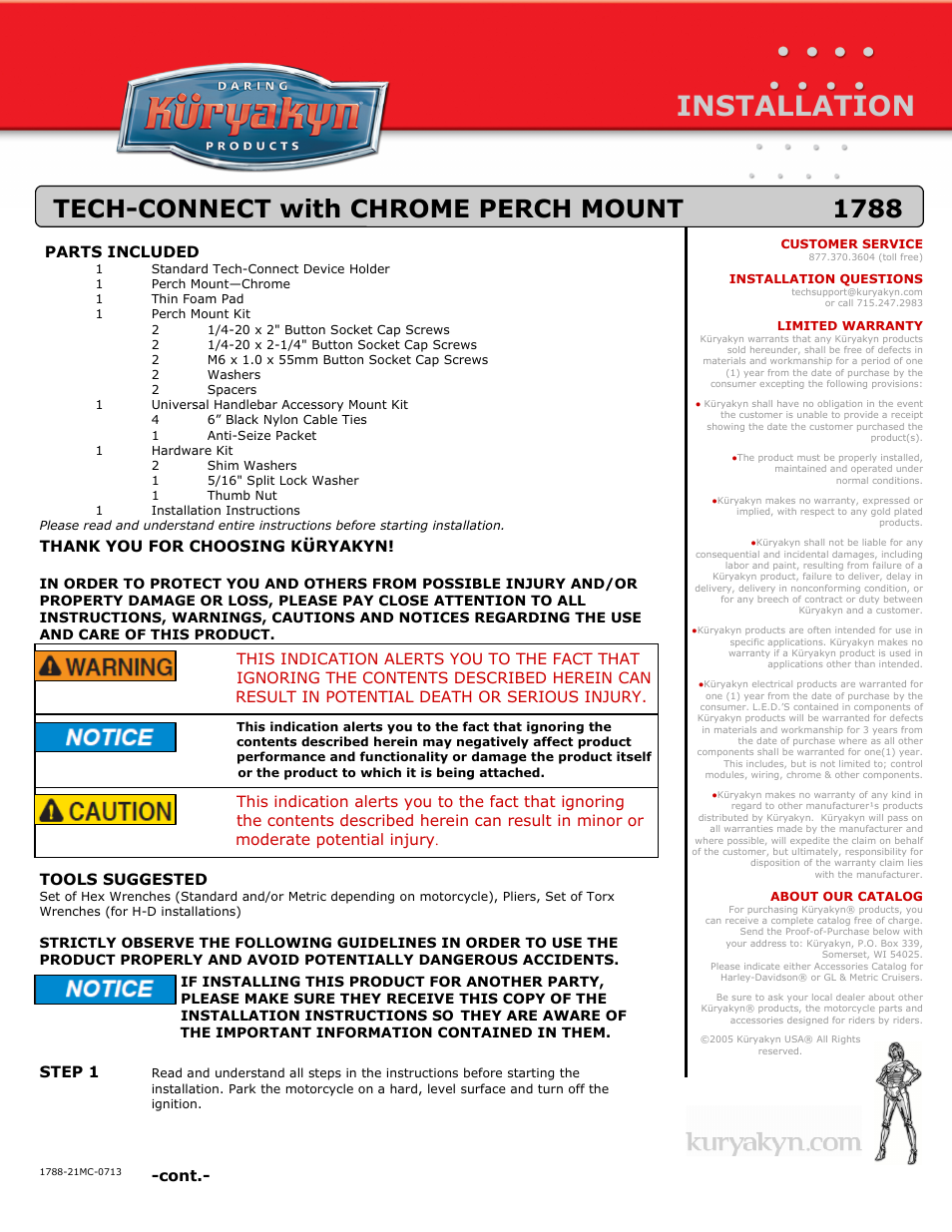 Kuryakyn 1788 TECH-CONNECT with CHROME PERCH MOUNT User Manual | 3 pages