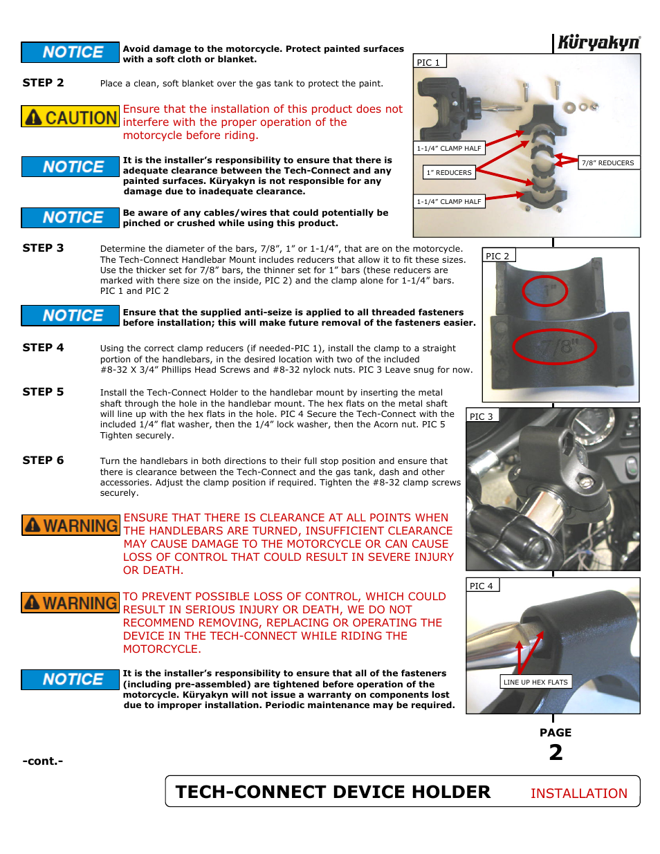 Tech-connect device holder, Installation | Kuryakyn 1699 TECH-CONNECT DEVICE HOLDER for HANDLEBARS User Manual | Page 2 / 3