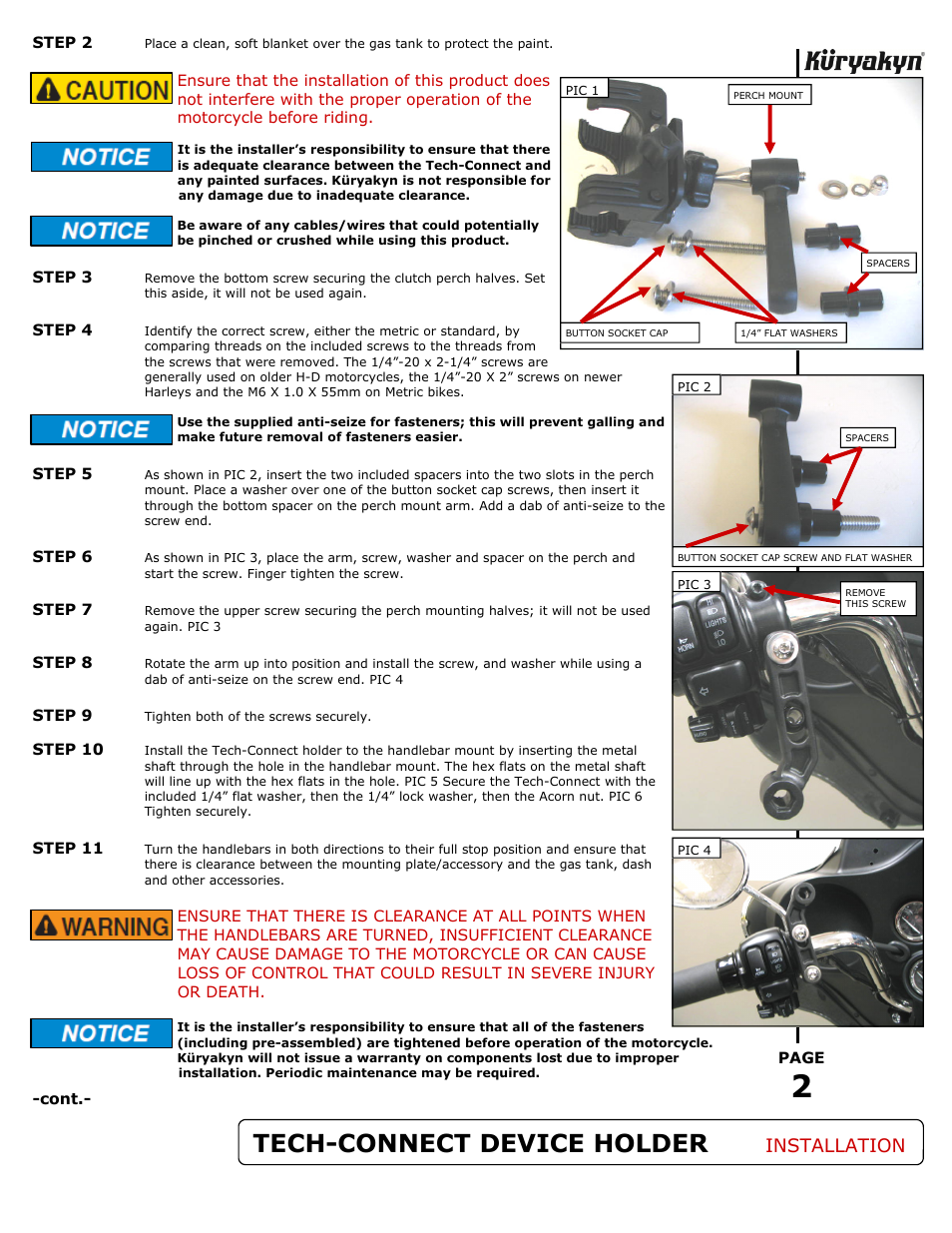 Tech-connect device holder, Installation | Kuryakyn 1698 TECH-CONNECT DEVICE HOLDER for PERCH MOUNT User Manual | Page 2 / 3