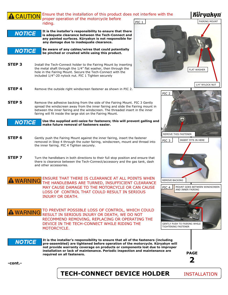 Tech-connect device holder, Installation | Kuryakyn 1687 TECH-CONNECT DEVICE HOLDER w/FAIRING MOUNT User Manual | Page 2 / 3