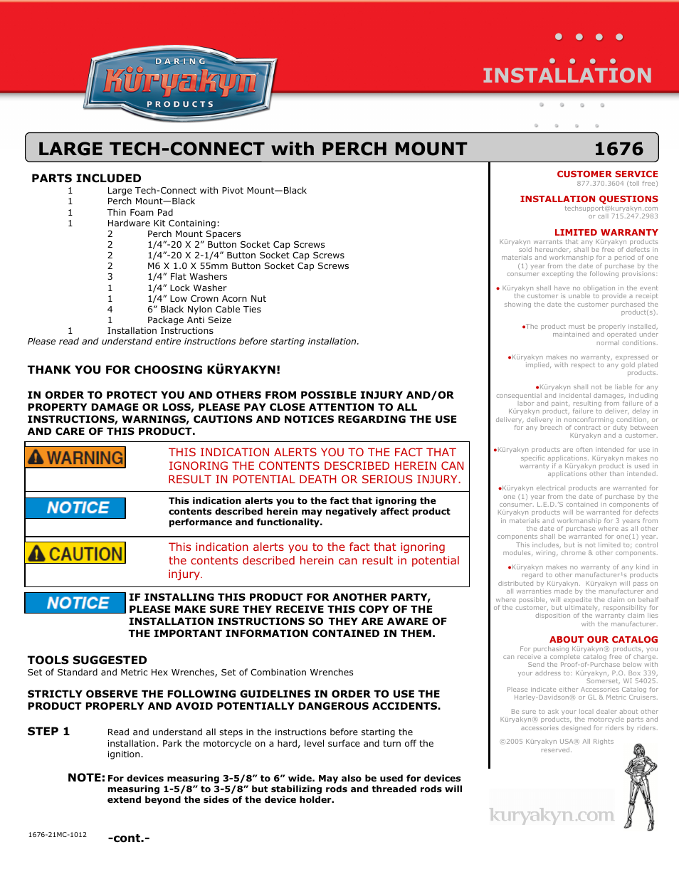 Kuryakyn 1676 LARGE TECH-CONNECT with PERCH MOUNT User Manual | 3 pages