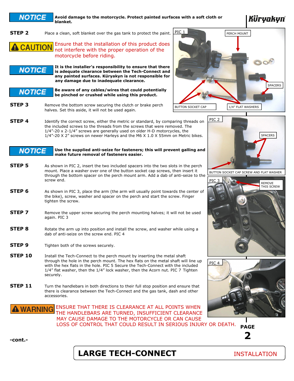 Large tech-connect, Installation | Kuryakyn 1676 LARGE TECH-CONNECT with PERCH MOUNT User Manual | Page 2 / 3
