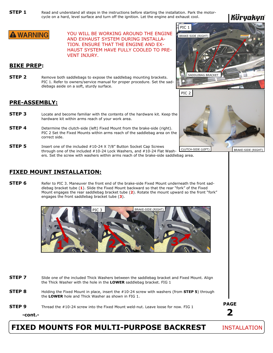 Fixed mounts for multi-purpose backrest | Kuryakyn 1659 FIXED MOUNTS FOR MULTI-PURPOSE BACKREST User Manual | Page 2 / 4