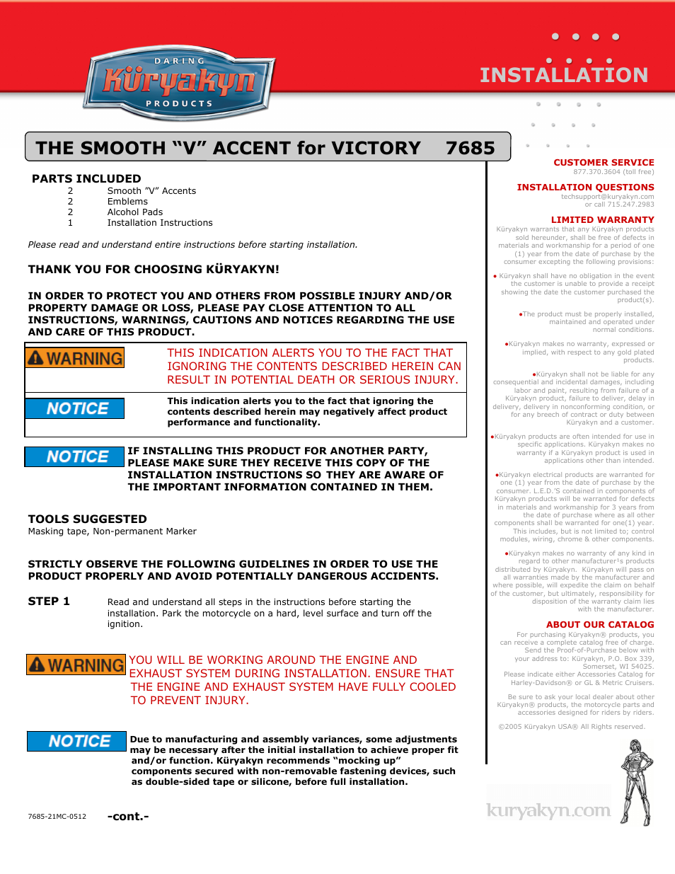 Kuryakyn 7685 THE SMOOTH V ACCENT for VICTORY User Manual | 2 pages