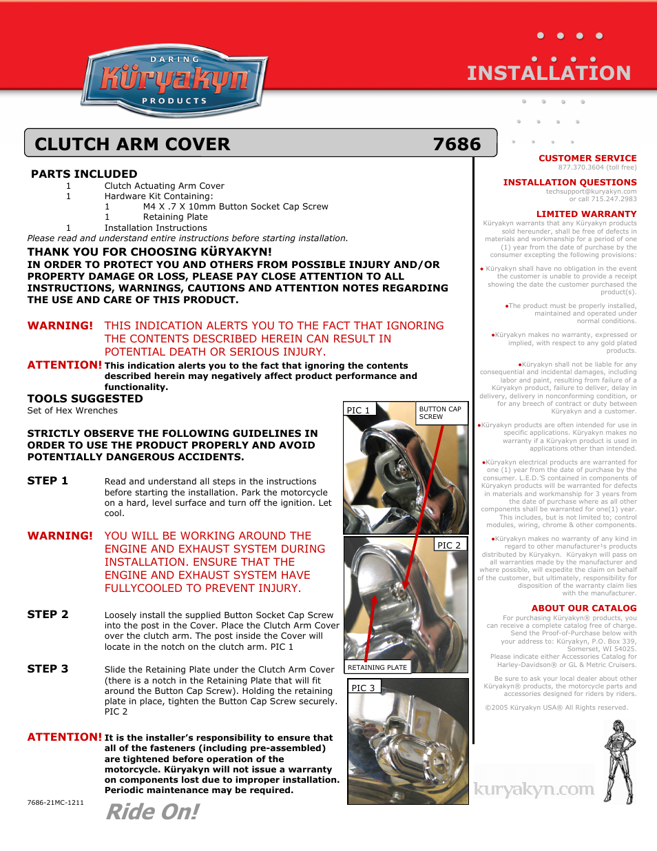 Kuryakyn 7686 CLUTCH ARM COVER User Manual | 1 page