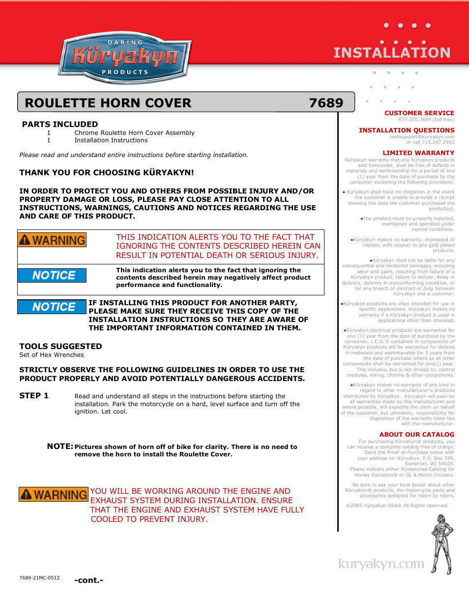 Kuryakyn 7689 ROULETTE HORN COVER User Manual | 2 pages