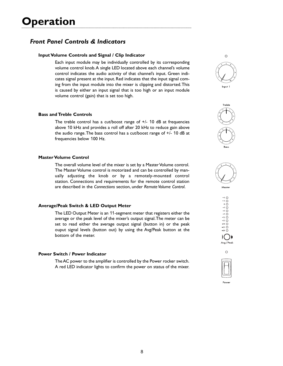 Operation, Front panel controls & indicators | Bogen VMIX User Manual | Page 10 / 16