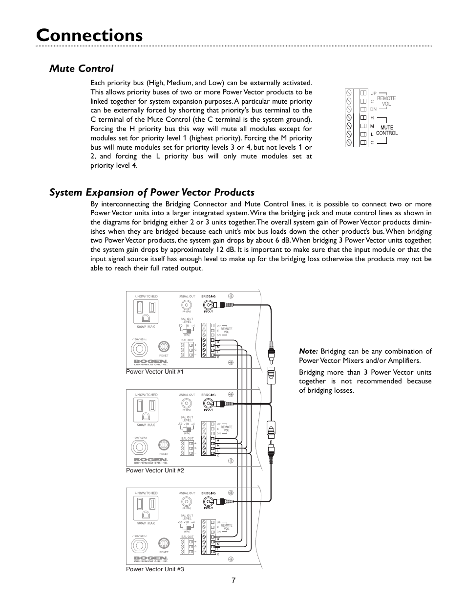 Connections, Mute control, System expansion of power vector products | Bogen VMIX User Manual | Page 9 / 16