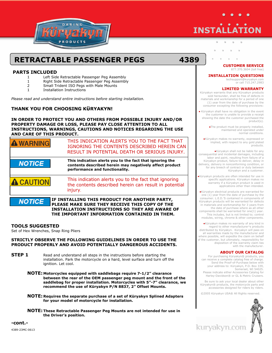 Kuryakyn 4389 RETRACTABLE PASSENGER PEGS User Manual | 3 pages