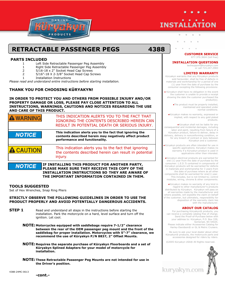 Kuryakyn 4388 RETRACTABLE PASSENGER PEGS User Manual | 2 pages